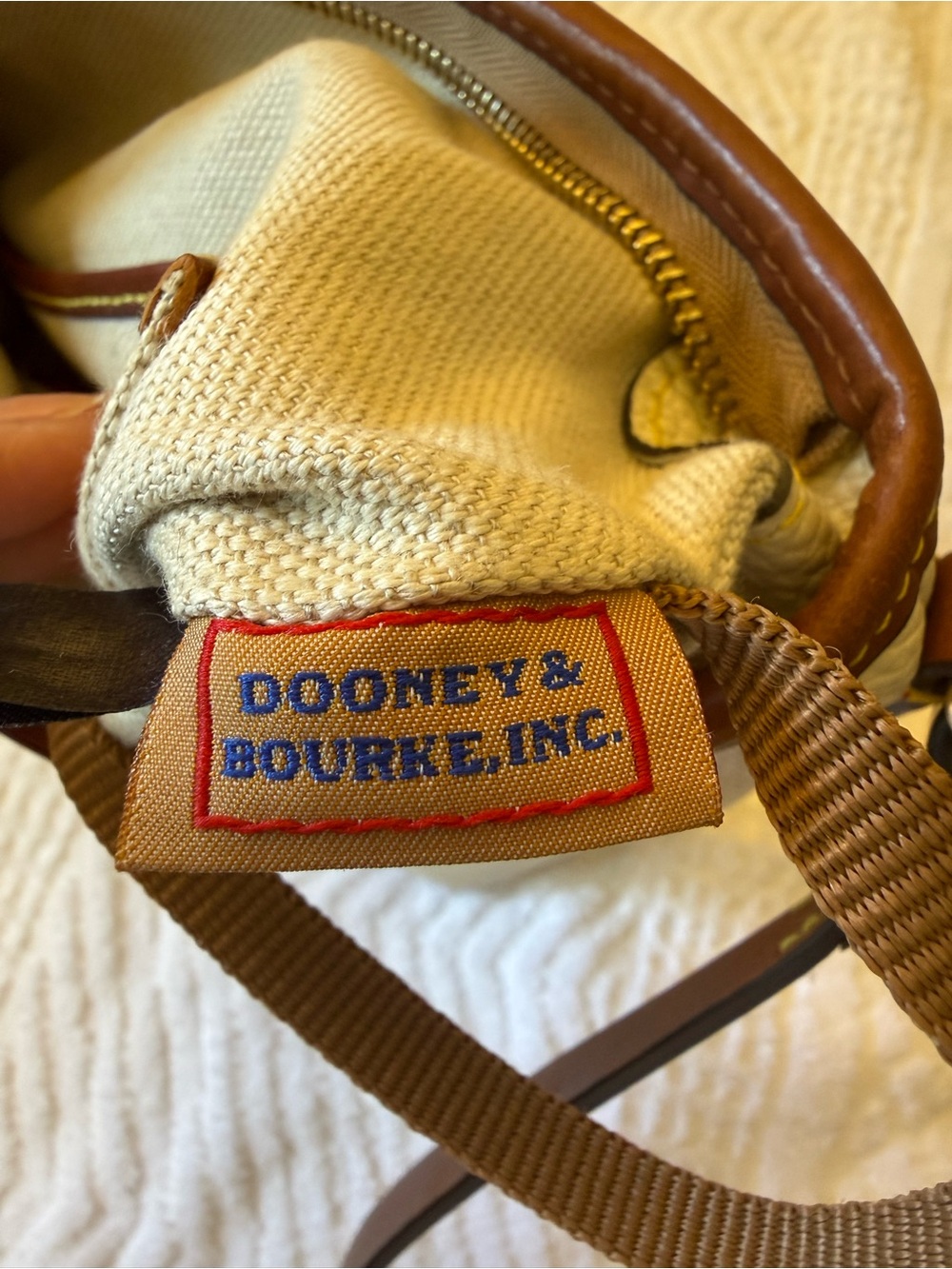 Dooney & Bourke Cream Pebbled Crossbody with Brown Trim - Picture 12 of 13